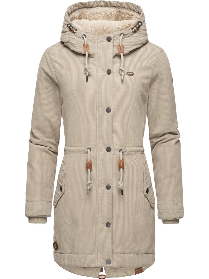 Ragwear Damen Winterjacke Wintermantel Cord-Mantel mit Kapuze Canny Corduroy XS-6XL 3XL Bone, 3XL Bo