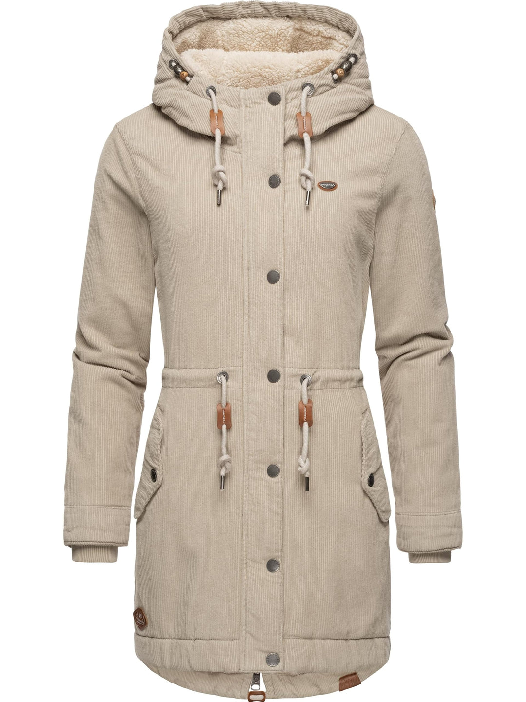 Ragwear Damen Winterjacke Wintermantel Cord-Mantel mit Kapuze Canny Corduroy XS-6XL XL Bone, XL Bone