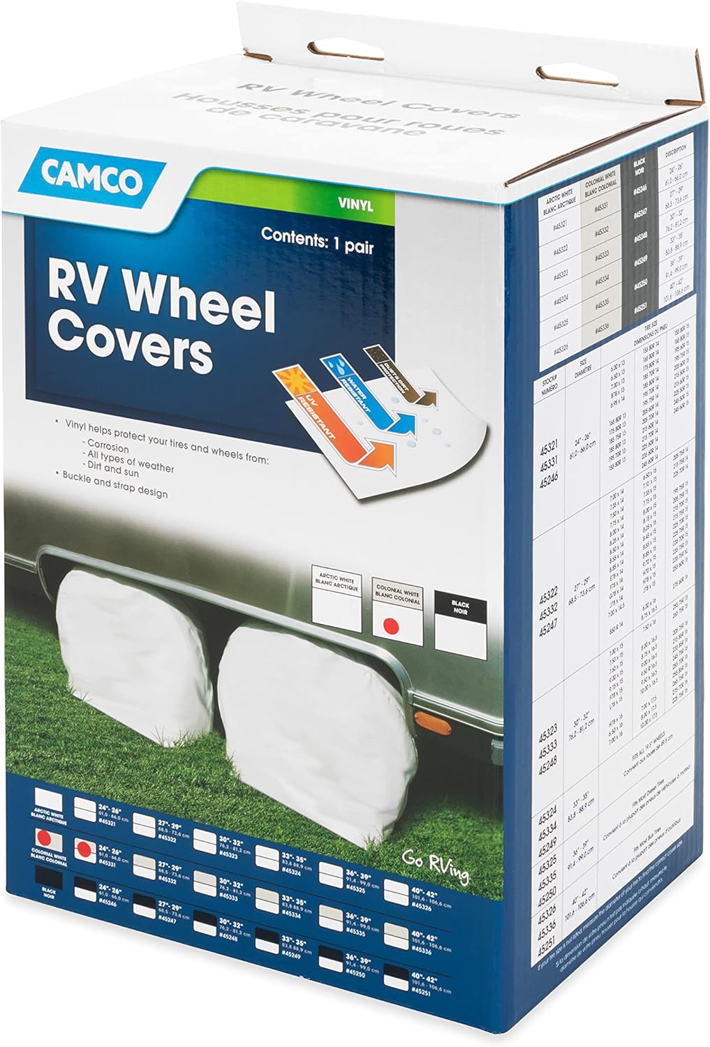 Camco 45331 Vinyl-Rad- und Reifenschutz, 2 Stück (61 cm - 66 cm, gebrochenes Weiss) 24-26" beige, 24