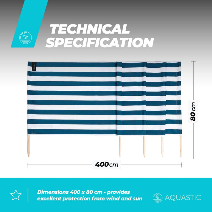AQUASTIC WINDSCREEN Windschutz Strand 10m in Blau|Marinblau ist Perfekt für Seen und das Meer Strapa