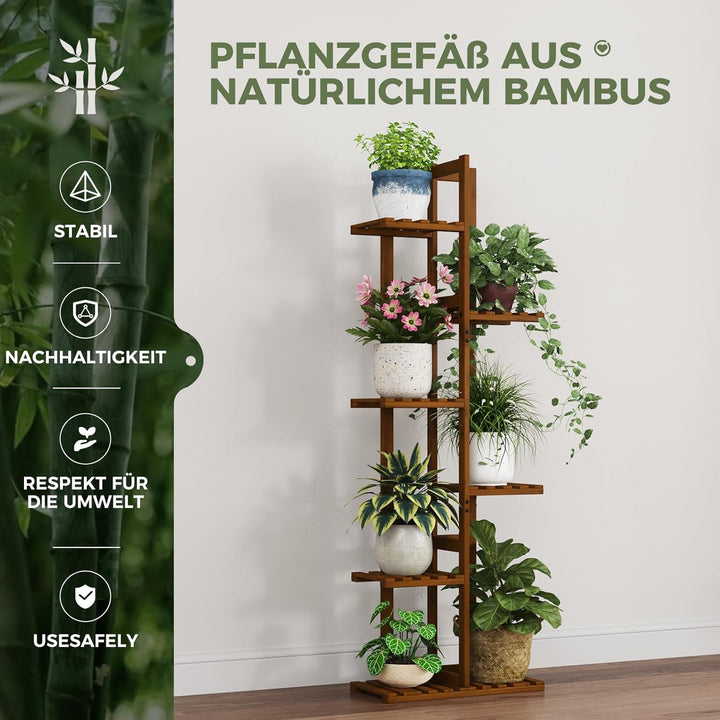 Bamworld Pflanzenständer Blumenständer Bambus Pflanzenregal Indoor Blumenregal Kleines Metall Blumen