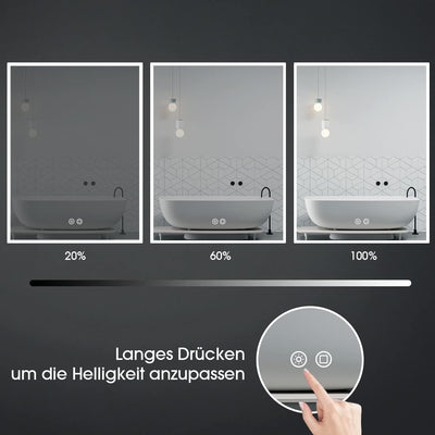 byecold Badspiegel mit Beleuchtung, LED Badezimmerspiegel 80x60CM, Wandspiegel Bad Spiegel mit Touch
