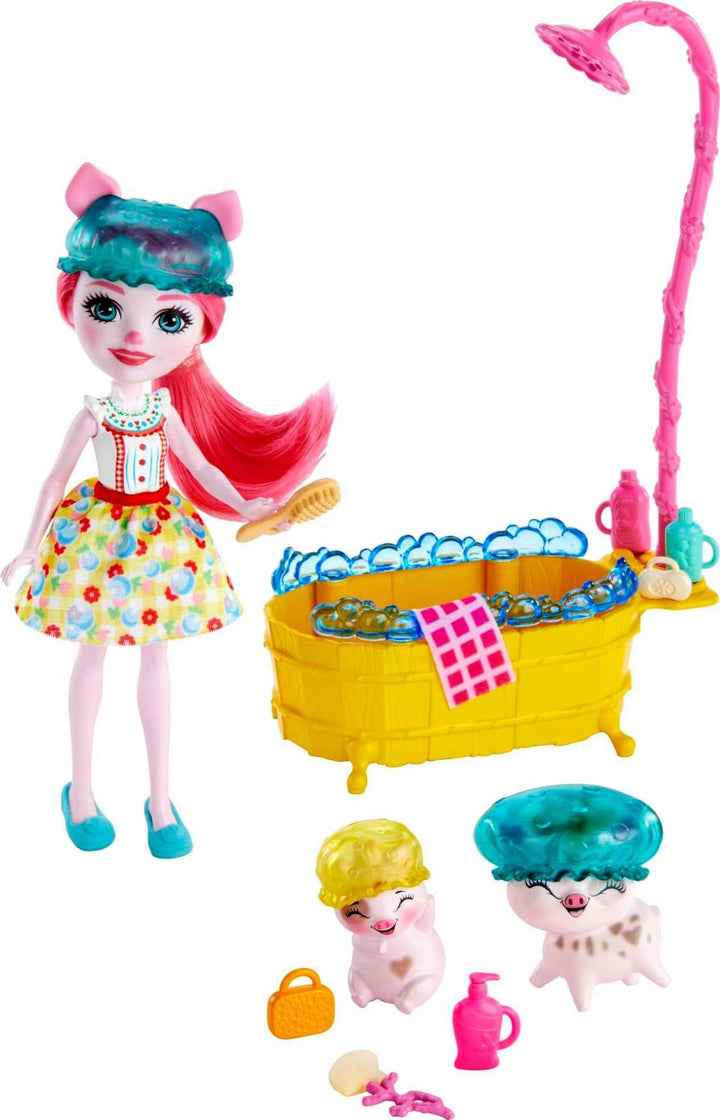 Enchantimals GJX36 - Badespass Spielset mit Petya Pig Puppe, 2 Ferkel-Figuren (1 Davon mit Farbwechs