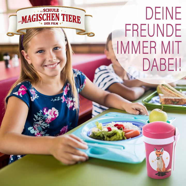 AWAVE Die Schule der Magischen Tiere Müslibecher To Go 540 ml rPET Beerenrot Rabbat, Becher mit Löff