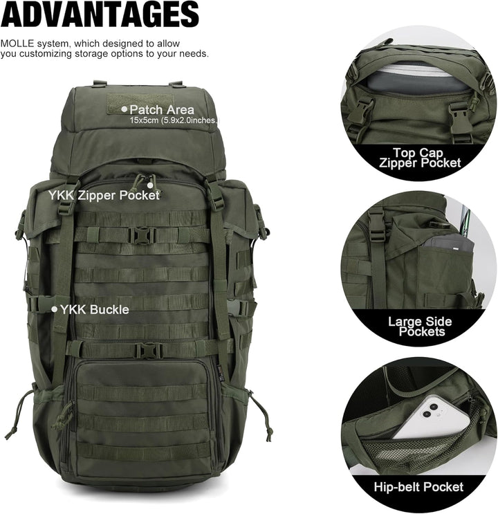 Mardingtop 70L Rucksack Wanderrucksack Trekkingrucksack Grosser Taktischer Rucksack Herren mit Regen