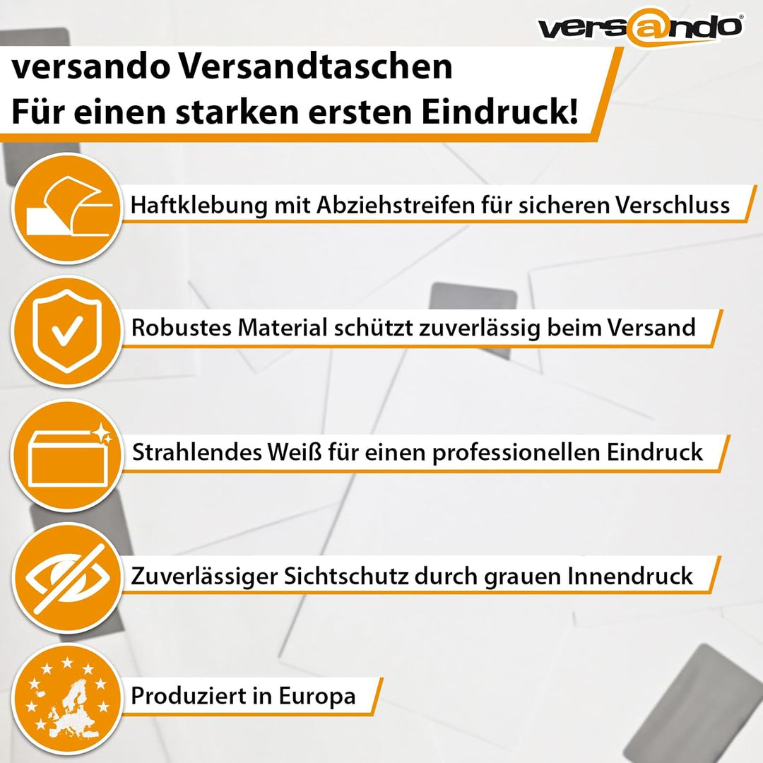 versando 500x C5 Versandtaschen ohne Fenster 162mm x 229 mm Briefumschläge selbstklebend weiss