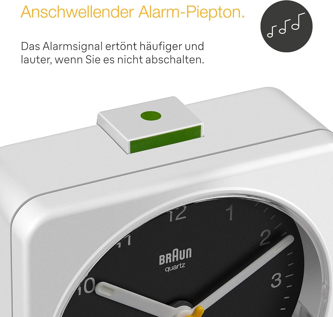 Braun Classic Analog Alarm Clock with Snooze and Light, Quiet Quartz Sweeping Movement, Crescendo Be