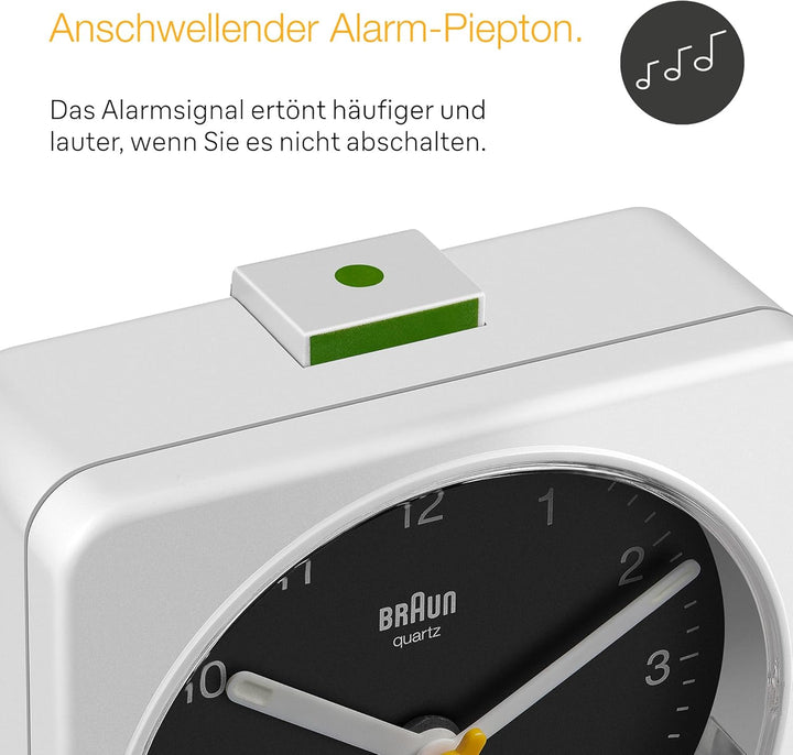 Braun Classic Analog Alarm Clock with Snooze and Light, Quiet Quartz Sweeping Movement, Crescendo Be