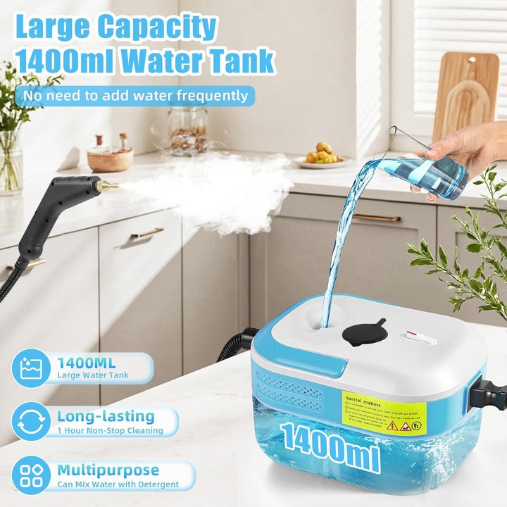 Dampfreiniger Handgerät, 2200W Hochdruck Dampfreiniger Handgerät mit 1,2L Wassertank & 3 Brush Heads