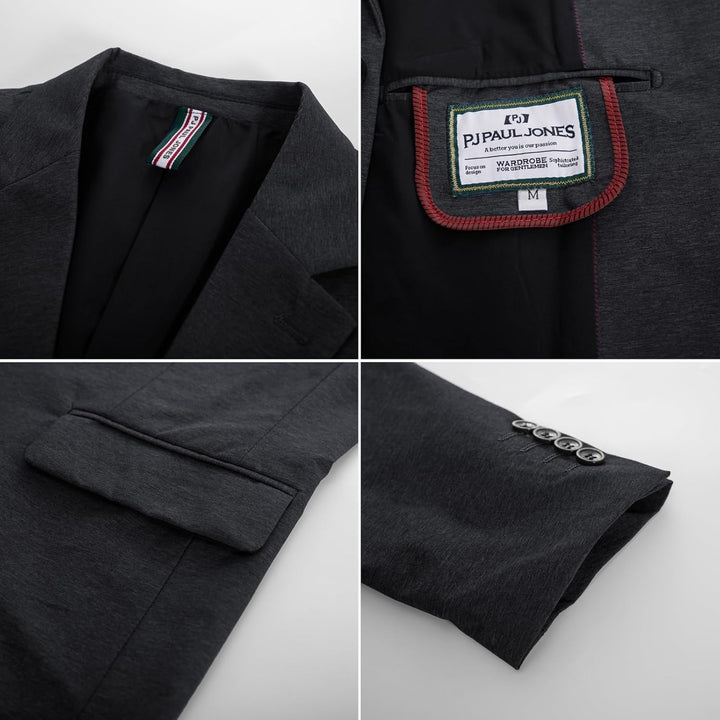 PaulJones Sakko Herren Sportlich mit Reverskragen Anzugjacken 2 Knöpfe Regular Fit L Schwarz, L Schw