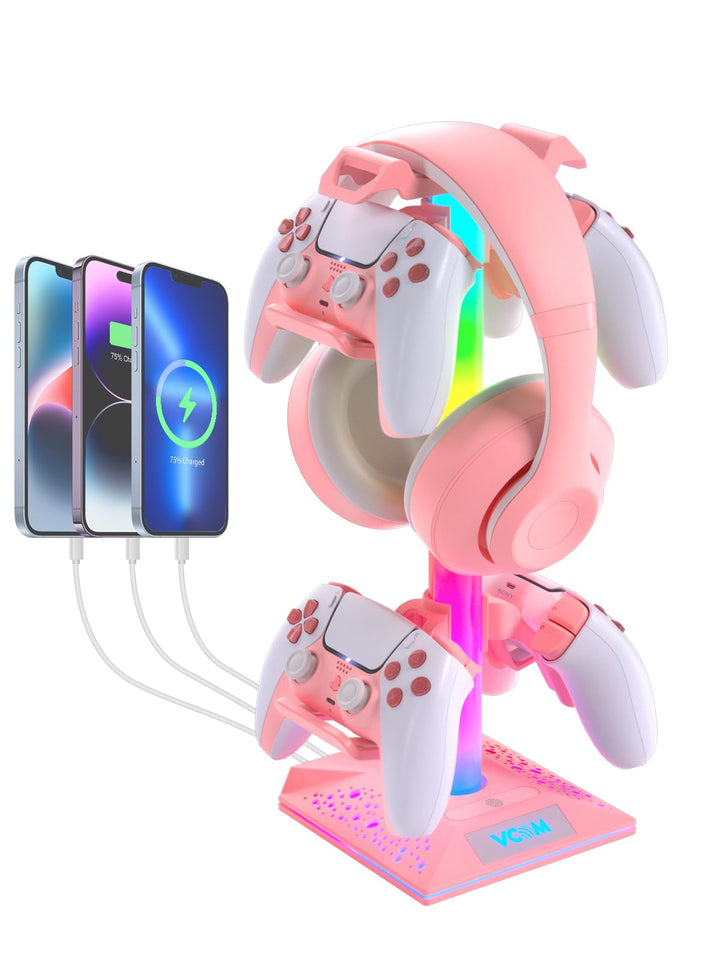 VCOM RGB Headset Halterung mit 2 USB- und 1 Typ-C-Anschluss, Gaming Zubehör Kopfhörer Ständer mit 10