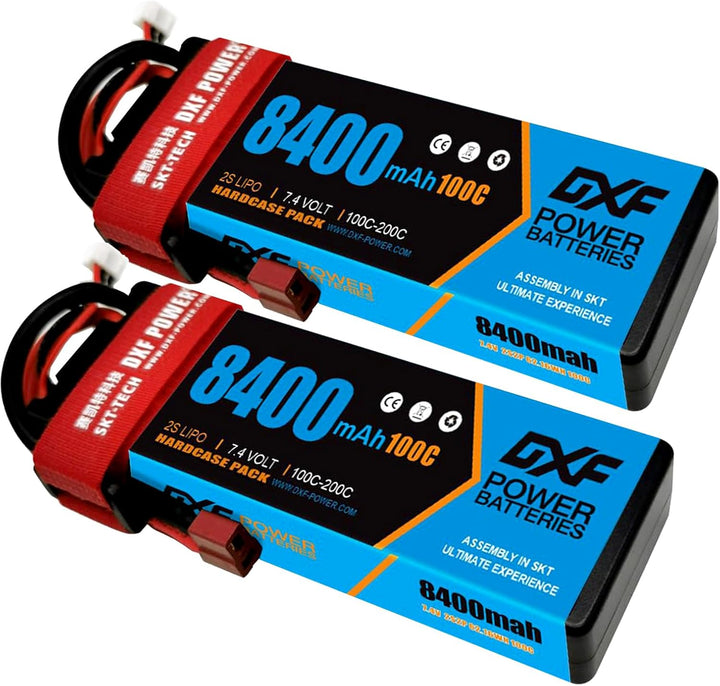 DXF 2PCS 8000mAh 7,4V 110C 2S LiPo RC Akku mit Hartschalenkoffer Deans Stecker für RC Evader BX Auto