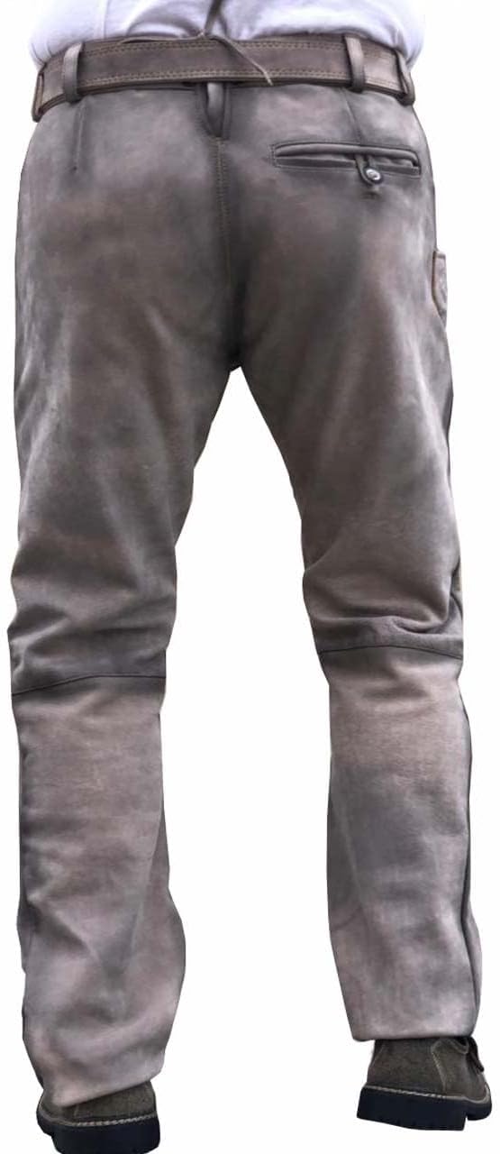 Trachten Lord Unikat Lange Hirschlederhose Soft ECHT-Leder für Männer Antik grau Grösse 46 bis 64 46