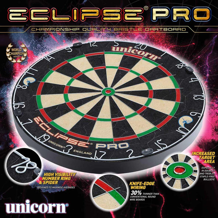Unicorn Eclipse Pro, Professional Bristle Dartboard with Competition Quality Sisal, Spider and Numbe