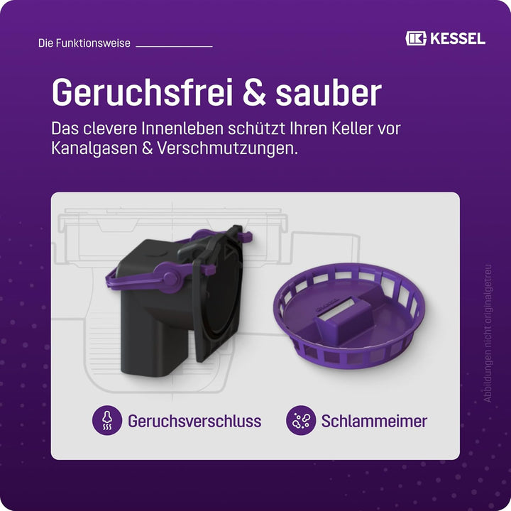 Kessel Kellerablauf DN 100 Kompakt 150x190 mm Schlitzrost Kunststoff, Artikel 33101 | Schwarz Bodena