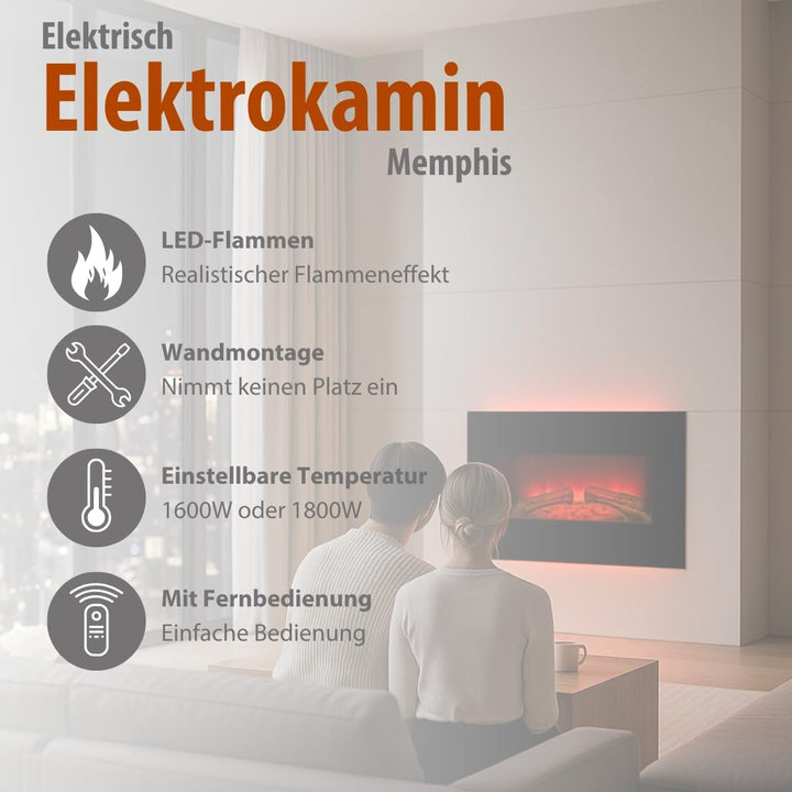 Classic Fire Elektrischer Kamineffekt-Ofen-1800W, Schwarz, 13x66x46 cm