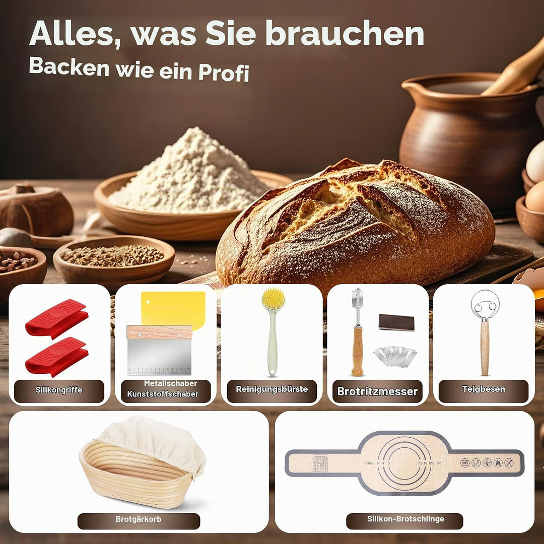 W&amp;H Brotbackform mit Deckel,Gusseisen Topf inkl. Gärkorb, Ideal als Kastenform Brot, Toastbrot Backf
