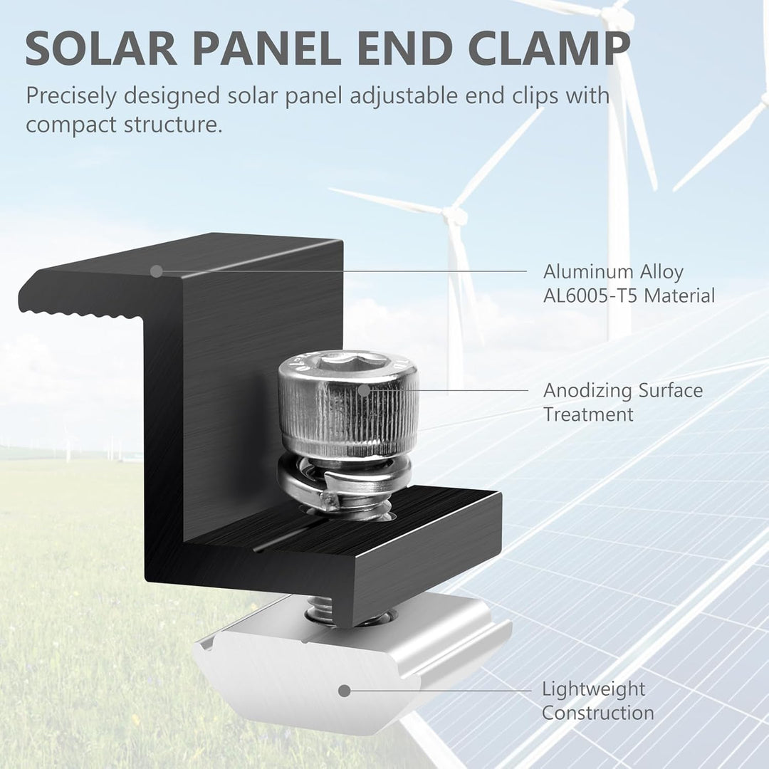 Solarmodulhalterung Endklemmen 30mm Schwarz: 10 Stück PV-Halterung, Aluminium-Befestigung für Dach,