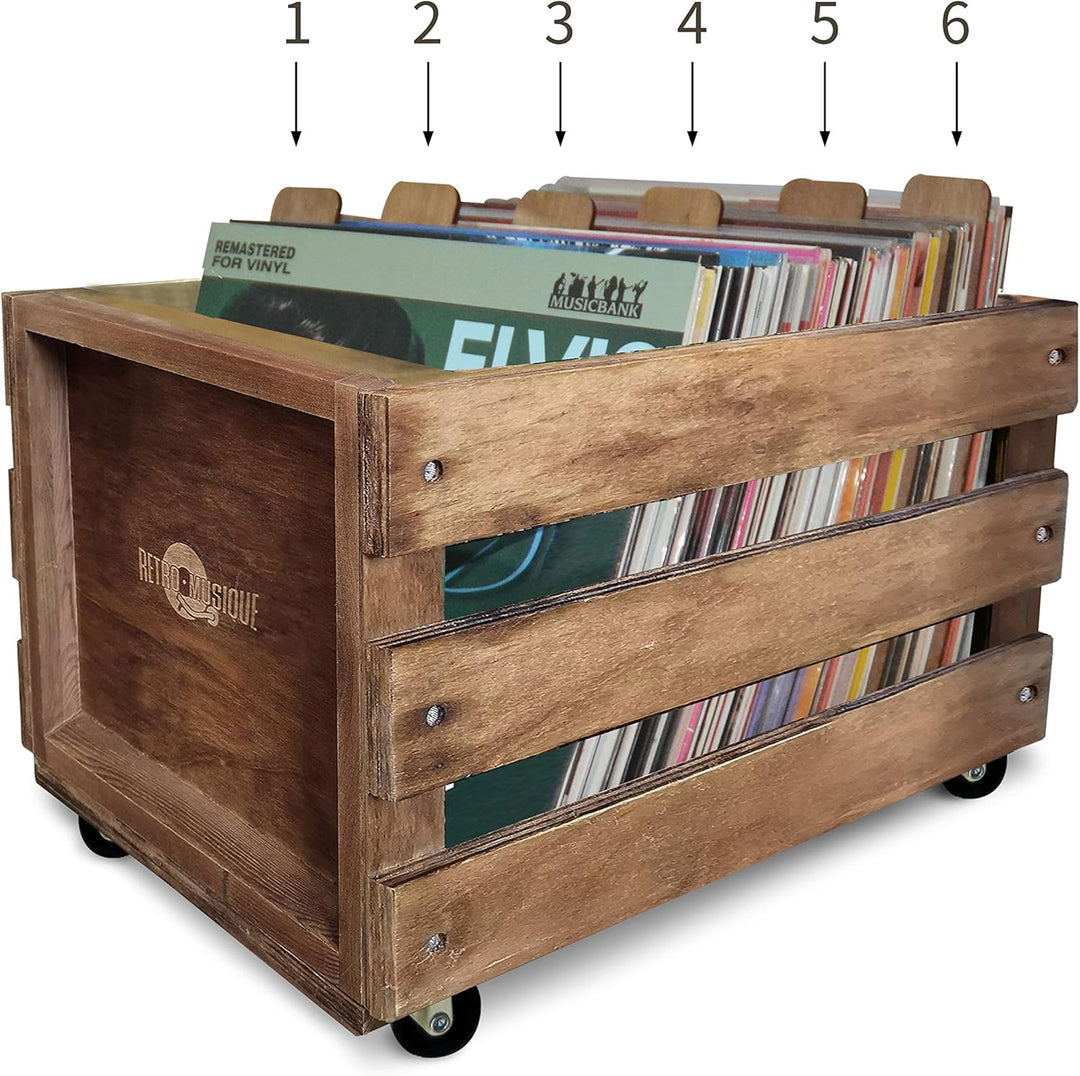 Retro Musique Laser-geätzte hölzerne Schallplattentrenner zur Organisation von 12" Vinyl LPs, 6er Se