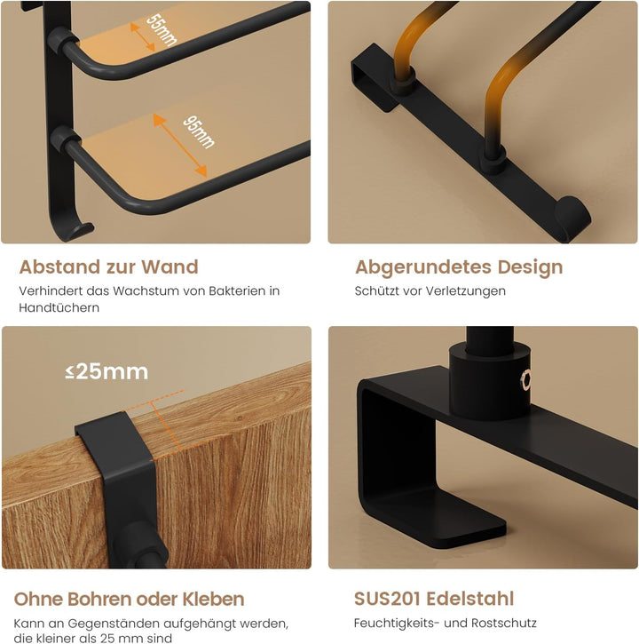 EMKE Handtuchhalter ohne Bohren, Edelstahl Handtuchhalter mit Haken, 2 Stangen Rostfrei Handtuchstan