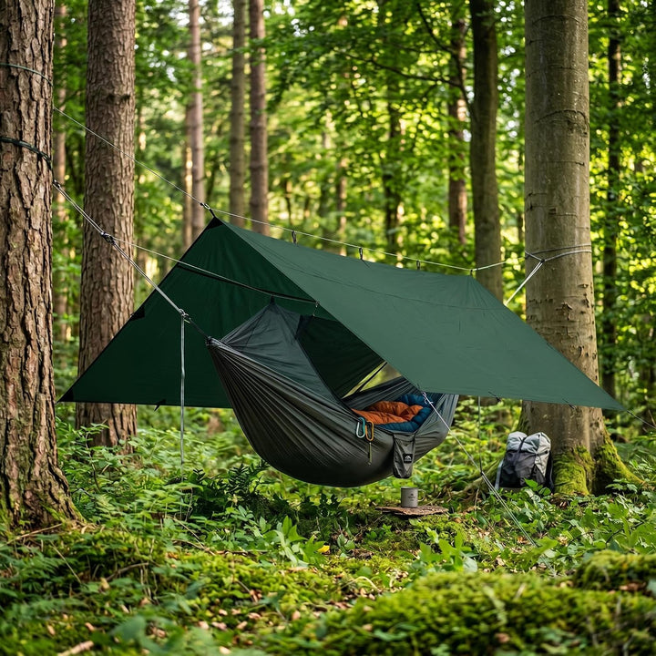 Zeltplane Tarp für Hängematte Regenschutz Sonnensegel für Ourdoor Camping Wasserdicht Anti-UV Grün 3