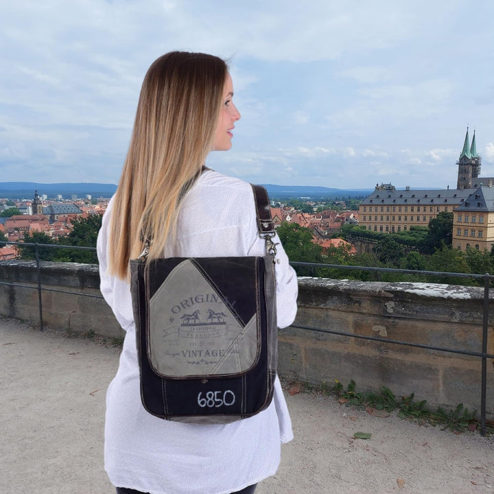 Sunsa Damen/Herren Messenger Tasche. Schwarz/grau Canvas Umhängetasche. Gross Crossover Bag A4 geeig