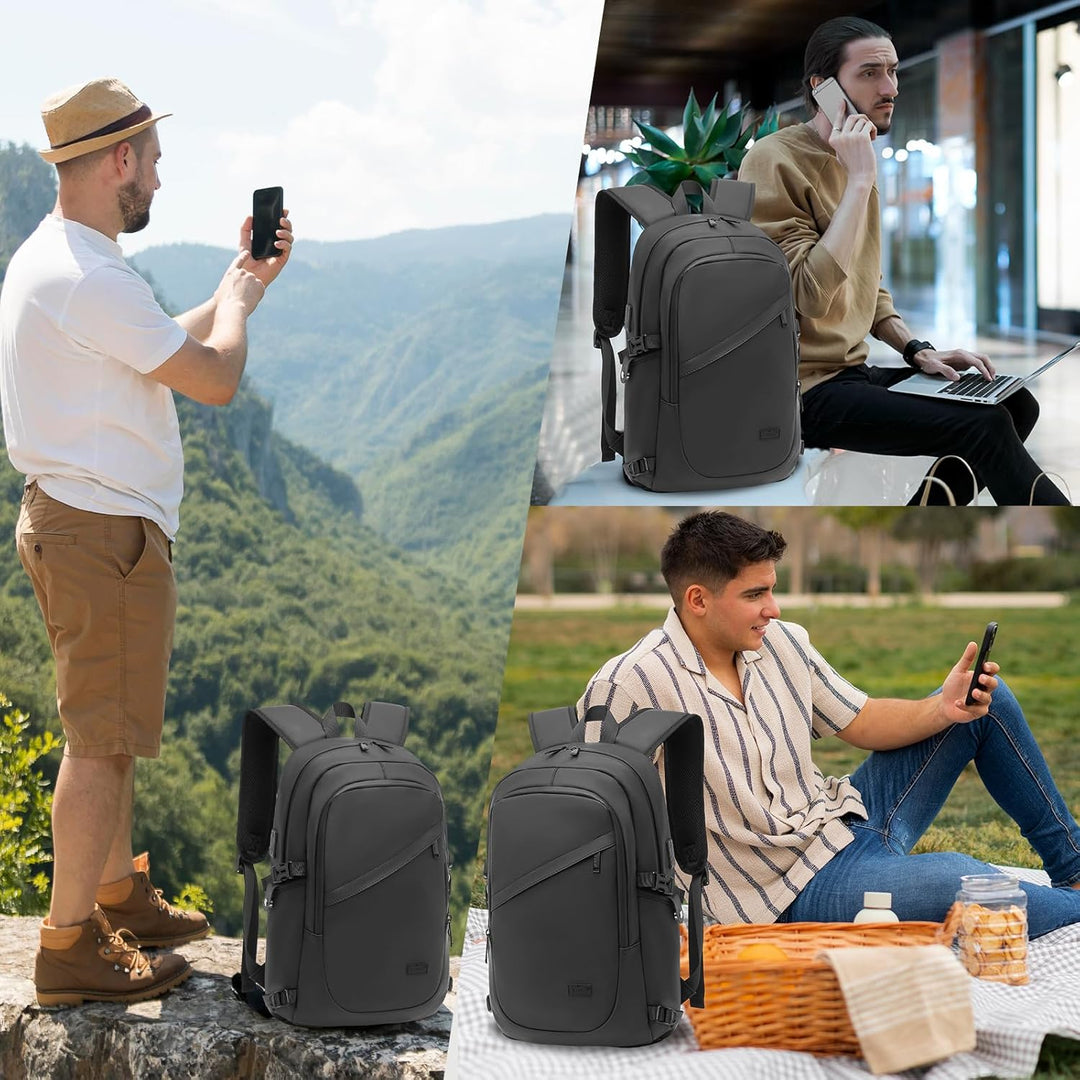 KONO Rucksack Herren, Laptop Rucksack 15,6 Zoll Schulrucksack Teenager Arbeit Laptoptasche mit USB L