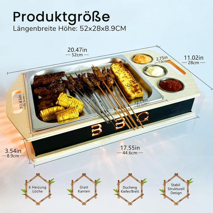 Fleischwarmhalter fürs Grillen, BBQ Board mit Edelstahl Schälchen, Umweltfreundliche Materialien, Gr