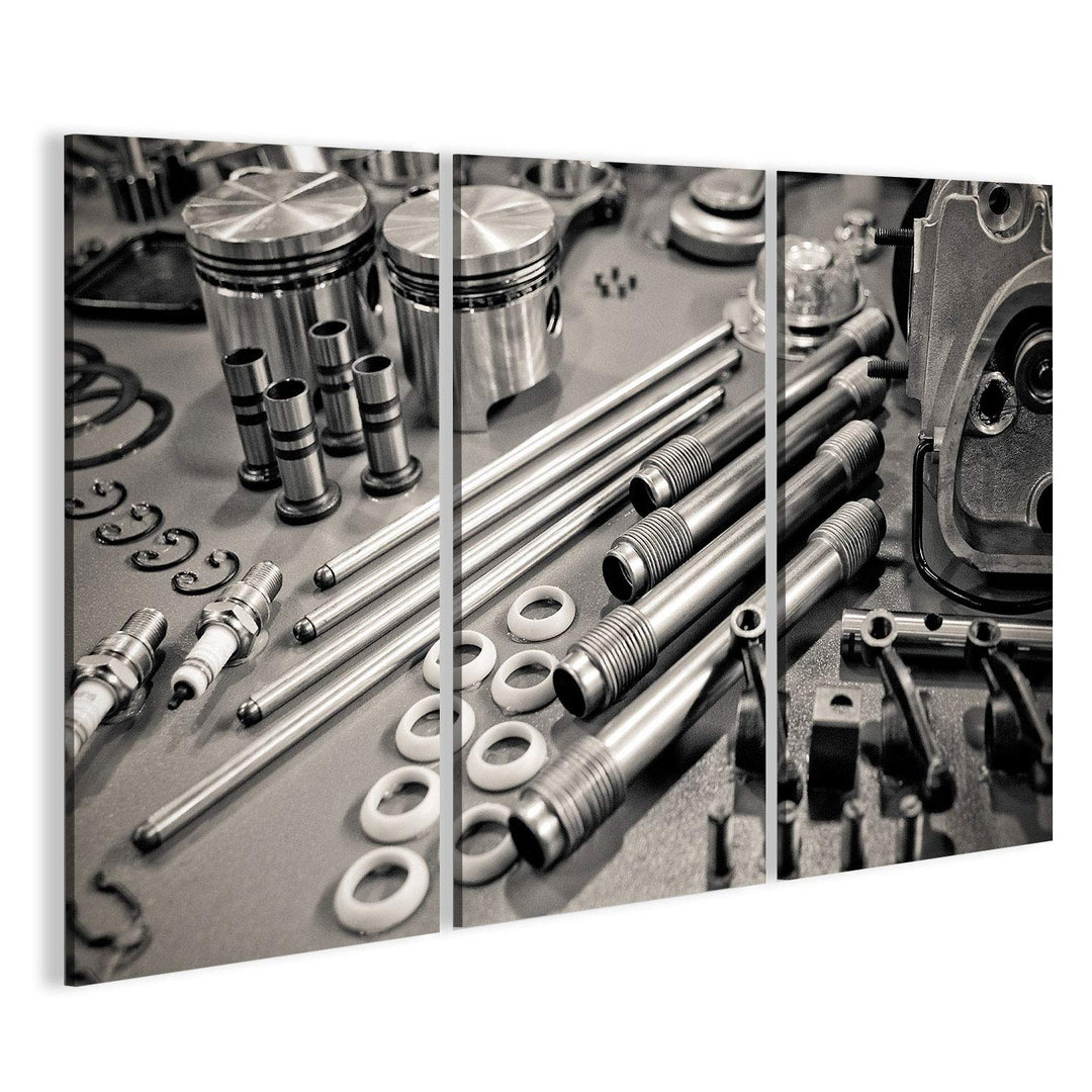 islandburner, Bild auf Leinwand Sammlung von Präzisionsteilen für Automotoren, die in Einer Werkstat