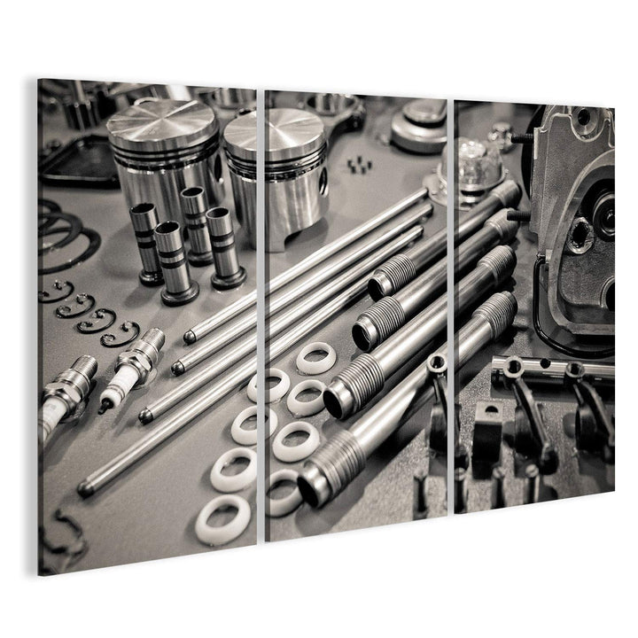 islandburner, Bild auf Leinwand Sammlung von Präzisionsteilen für Automotoren, die in Einer Werkstat
