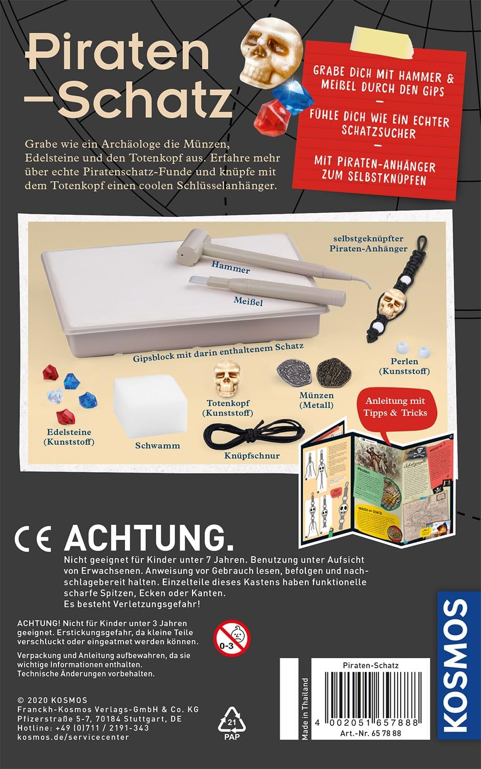KOSMOS 657888 Piraten-Schatz Experimentierset, Ausgrabungs-Set für Kinder ab 7 Jahren, Schatzsucher,