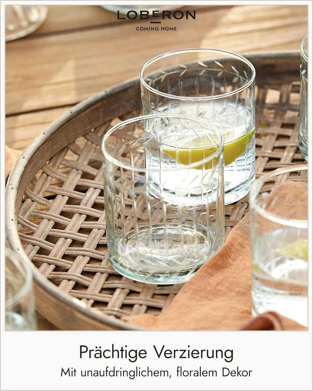 LOBERON® Glas 6er Set Padiès | Gläser Set Mit Feiner Glasgravur | Klassische Form | Zeitloses Dekor