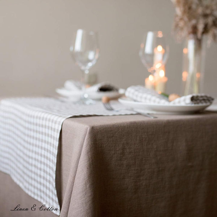 Linen &amp; Cotton Tischdecke Stoff Tischtuch Tischwäsche Hygge -100% Leinen, Beige (100 x 140 cm) Mitte