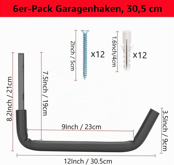 Robuste Garagen-Leiterhaken mit 30,5 cm Jumbo-Arm, 8 Stück, Wandmontage, Aufbewahrungsbügel für Fahr