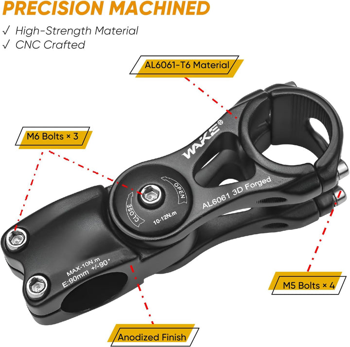 BESNIN Lenkervorbau Verstellbar für 25,4mm und 31,8mm Vorbau Fahrrad ±90° Einstellbar, 90/110/130/14