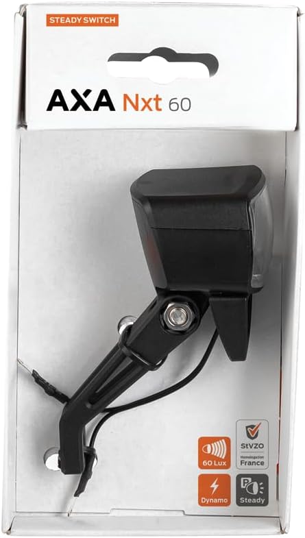 AXA Dynamo-LED-Scheinwerfer Nxt 60 Steady Switch schwarz | 60 Lux | SB-Verpackung