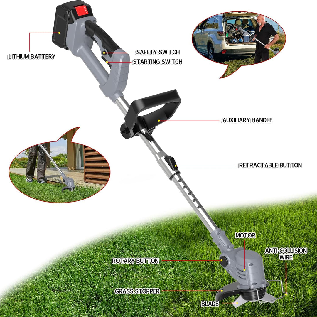 21V Akku Rasentrimmer mit Akku Freischneider Elektrischer 3-In-1 Akku Motorsense Rasentrimmer Mit 2