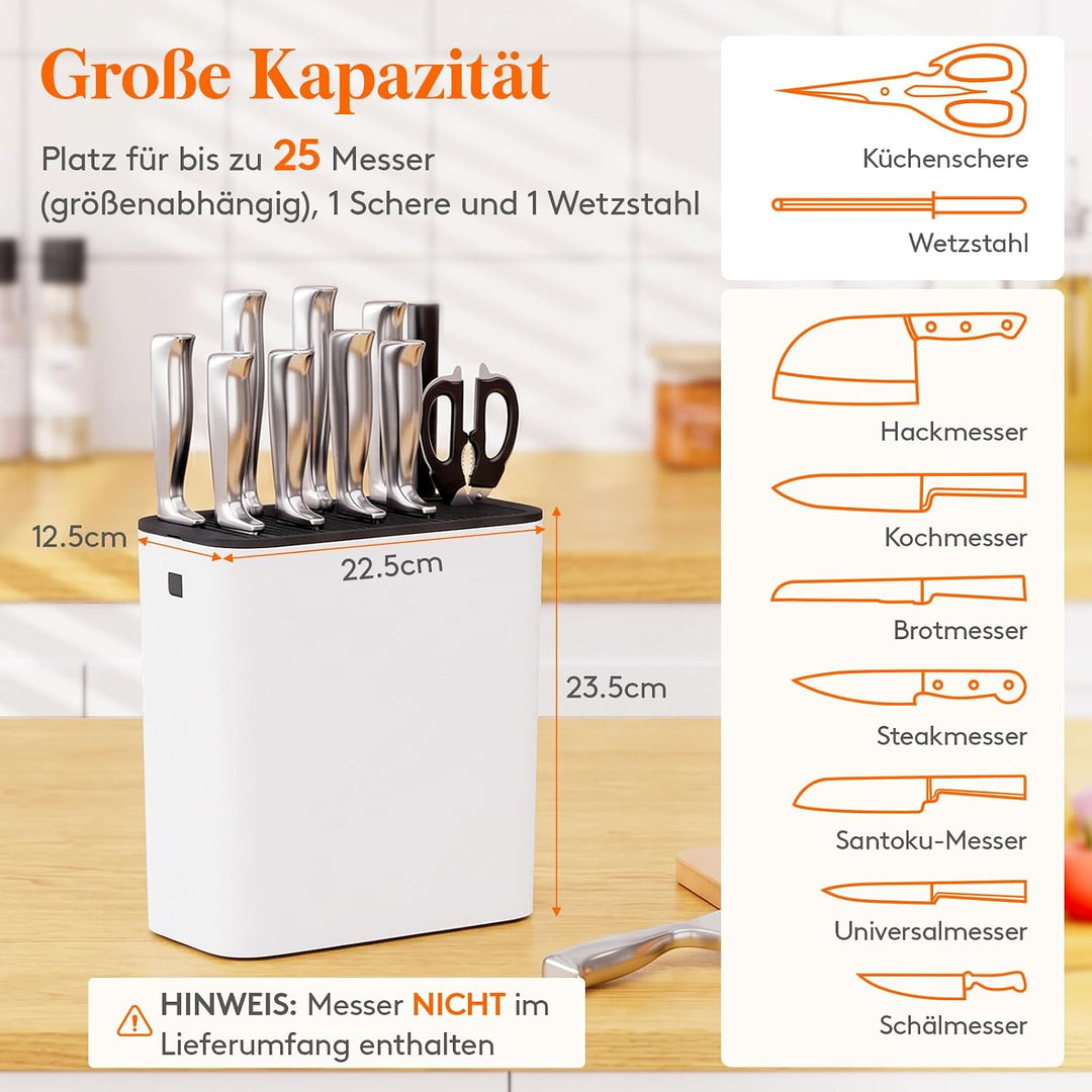 Lifewit Messerblock ohne Messer Schwarz, für bis zu 25 Messer, Weiss | Kunststoff Messerständer, mit