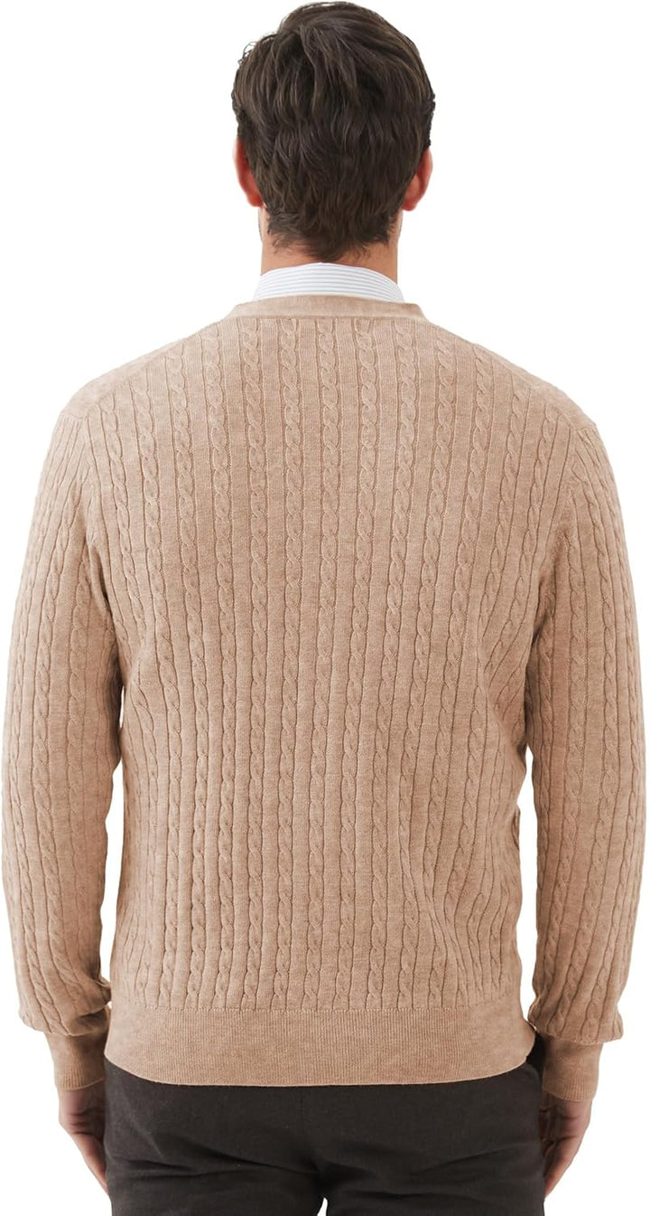Kallspin Herren Strickjacke aus Wollmischung Zopfstrick Cardigan mit Knopfverschluss und Taschen M K