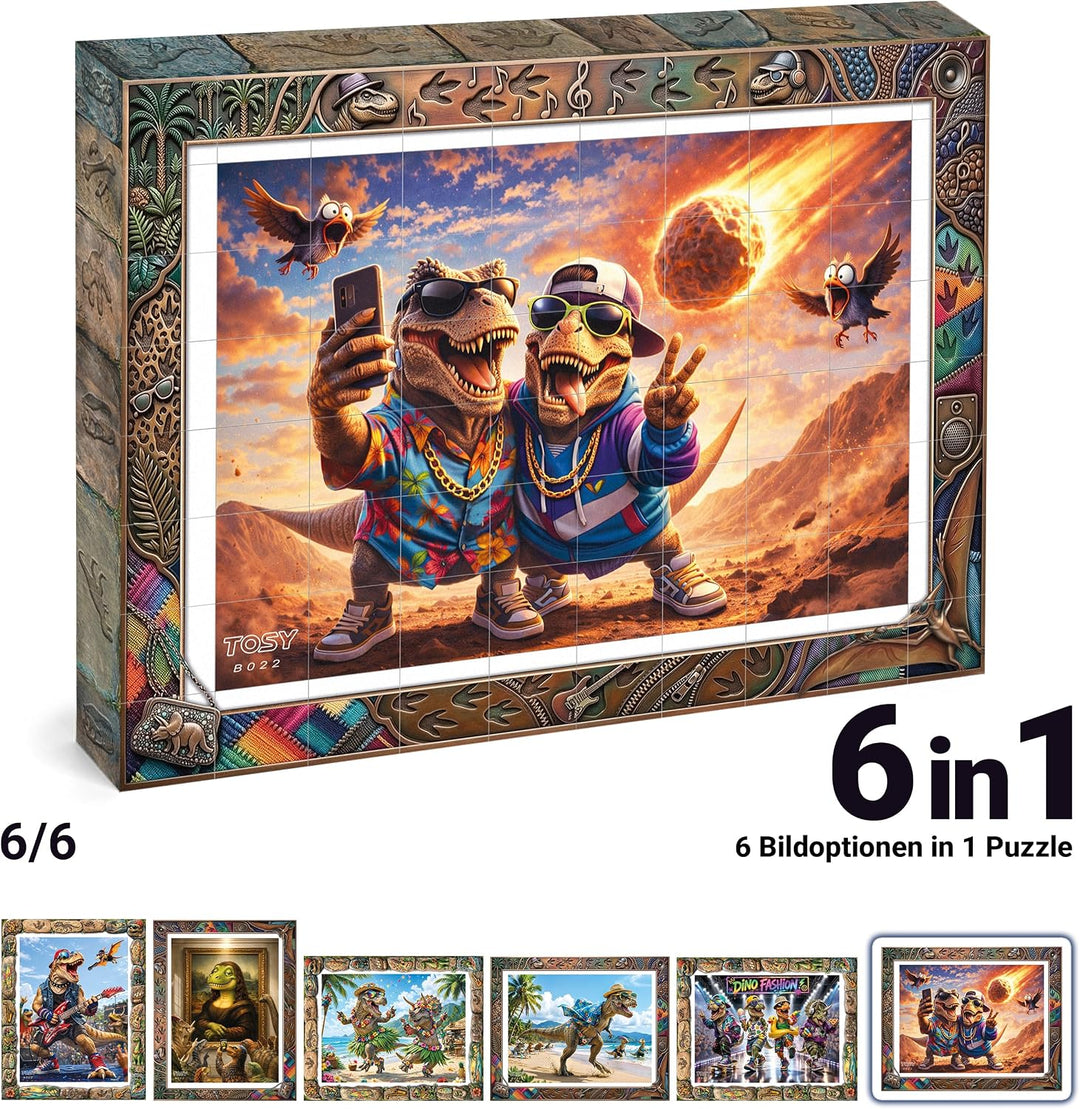 TOSY Picture Cube Wacky Dinos: 6-in-1 magnetisches Bilderpuzzle, 80 Blöcke, 488 Flächen/Magnete, 0,6