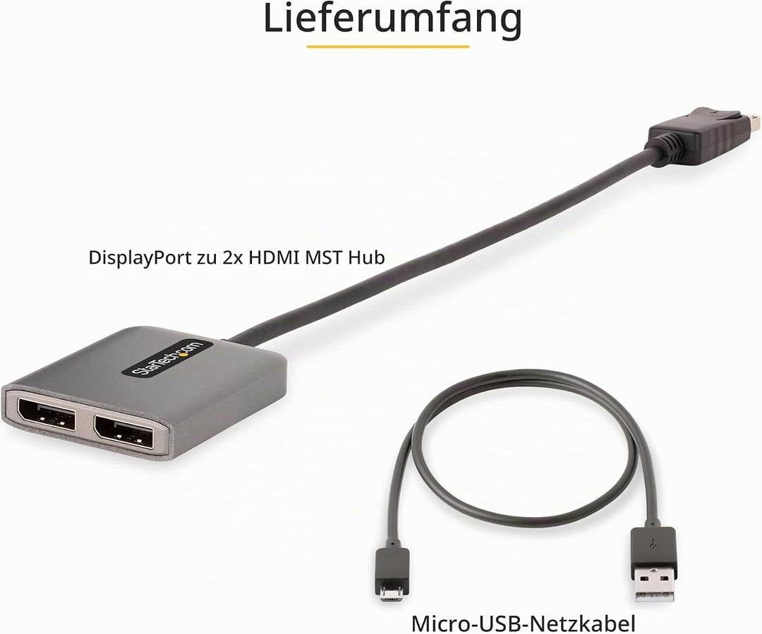 StarTech.com Displayport MST Hub auf Dual HDMI 4K 60Hz - DP 1.4 Multi Monitor Adapter/Multi Stream T