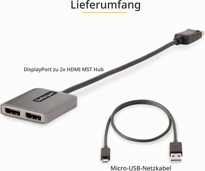 StarTech.com Displayport MST Hub auf Dual HDMI 4K 60Hz - DP 1.4 Multi Monitor Adapter/Multi Stream T