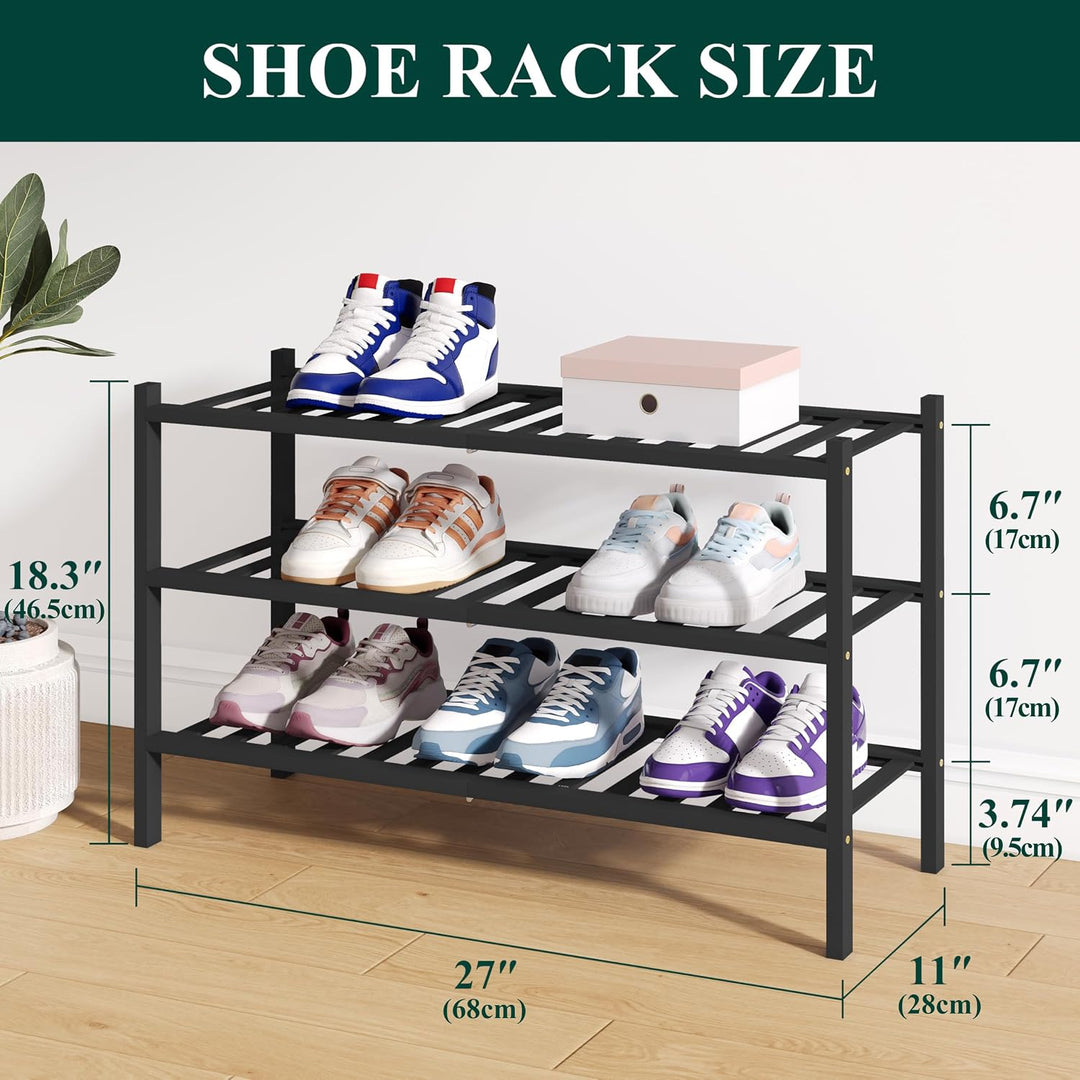 smiry Schuhregal aus Bambus, Schuhregal Platzsparend mit 3 Ebenen, Erweiterbar Stapelbar Shoe Rack,