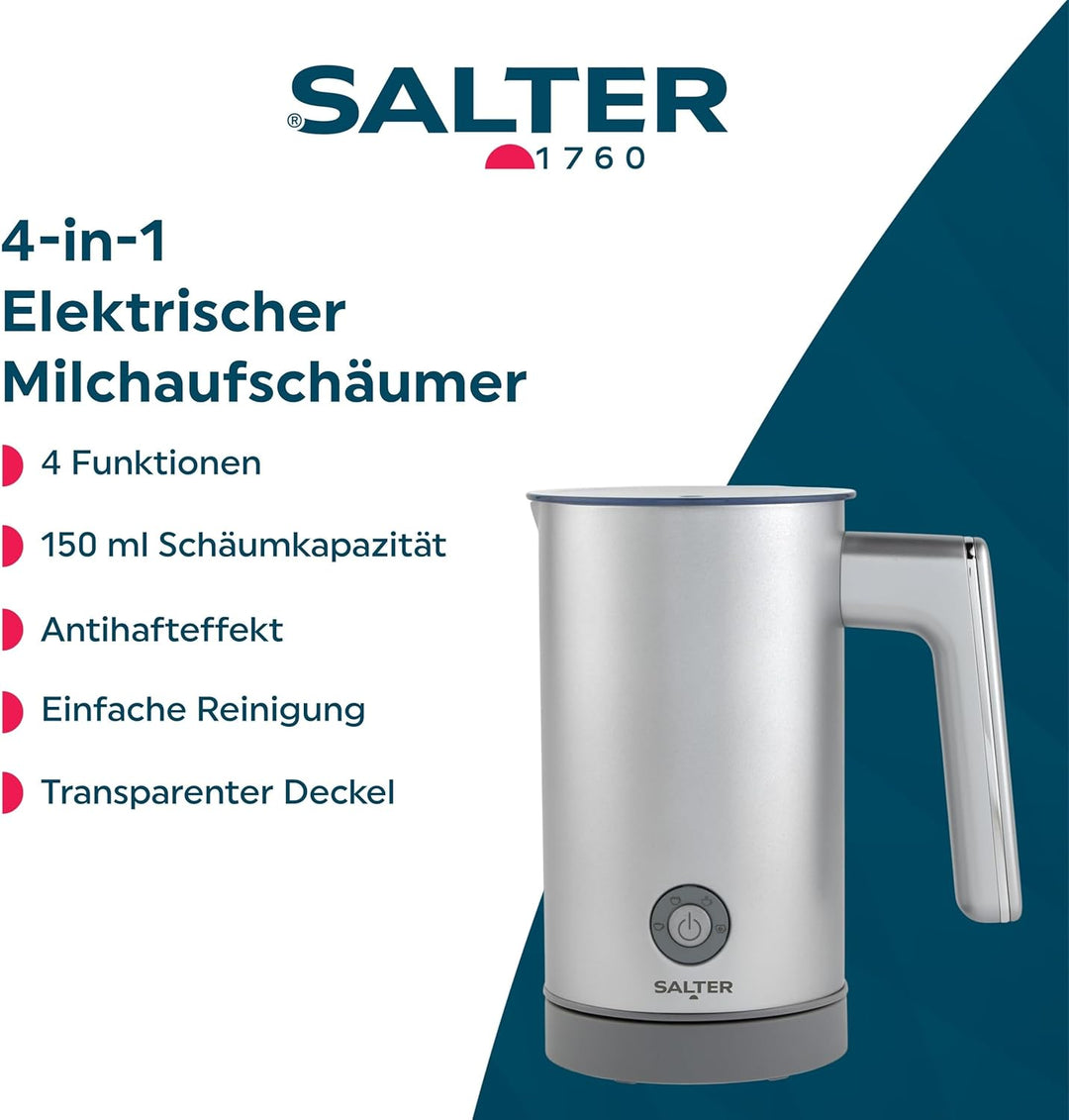 Salter EK6359MMSVDE Aspen Milchaufschäumer – 4 in 1 elektrischer Milchdampfer, heisser und kalter Mi