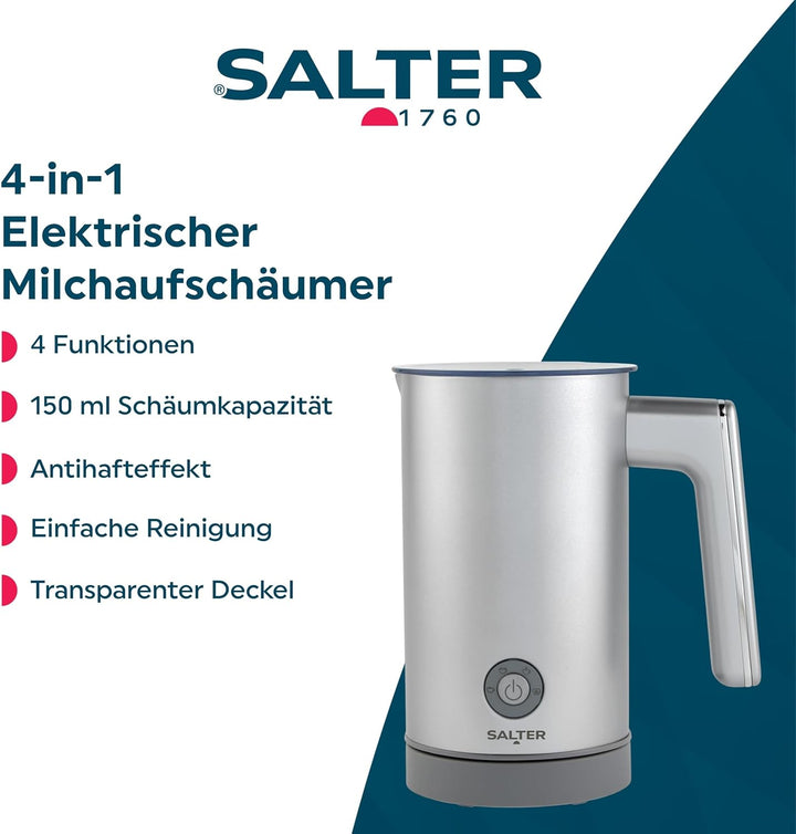 Salter EK6359MMSVDE Aspen Milchaufschäumer – 4 in 1 elektrischer Milchdampfer, heisser und kalter Mi
