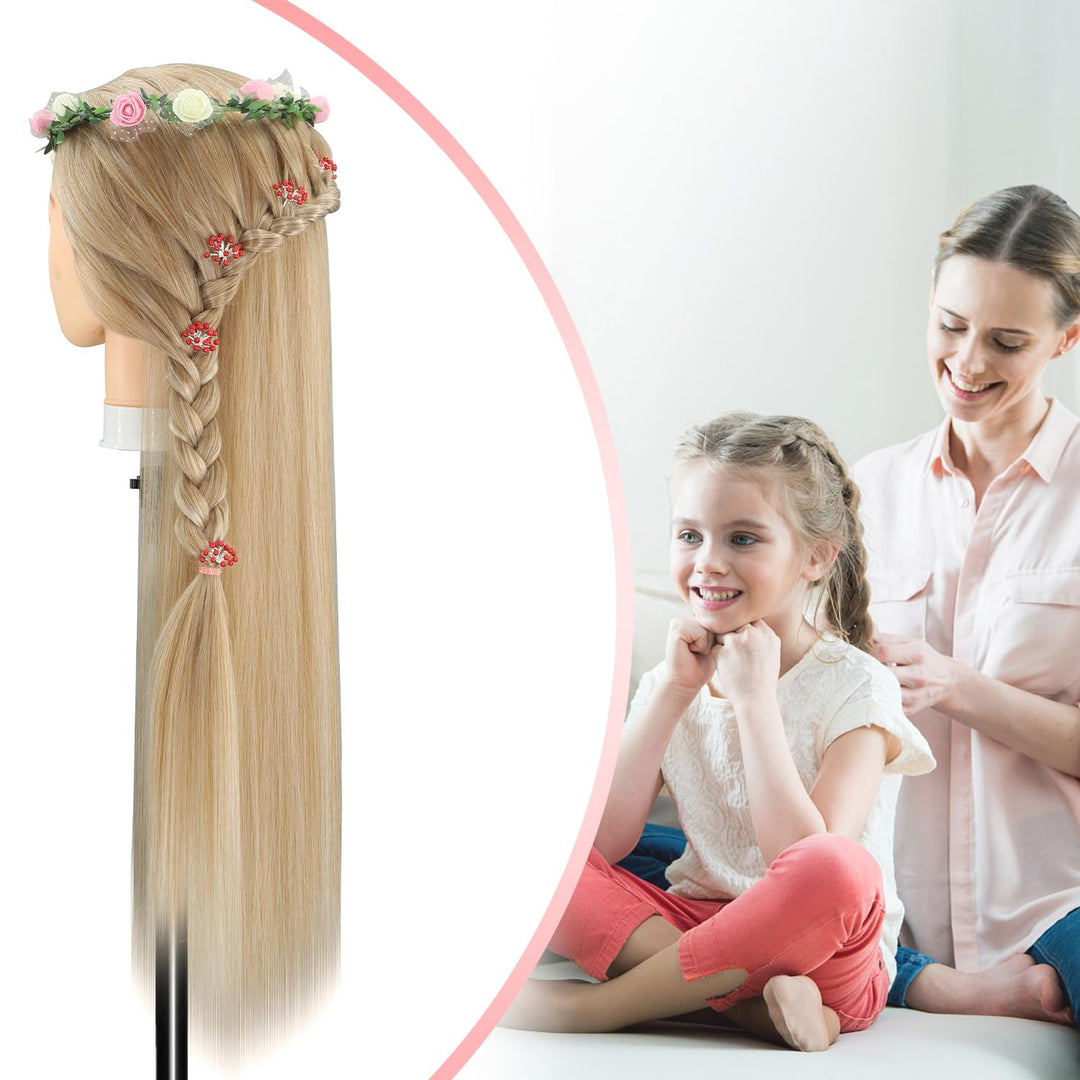 Trainingsköpfe, 28 Zoll Frisierkopf für Friseure, 100% Kunstfaser Haar Übungskopf, mit DIY Strickset