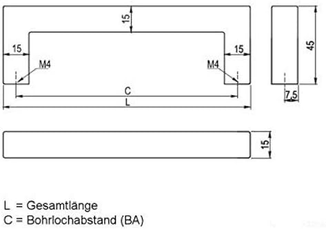 SOTECH 10 Stück Möbelgriffe E3 echt Edelstahl BA 160 mm (Profil 15 x 15 mm) Edelstahlgriffe Relinggr