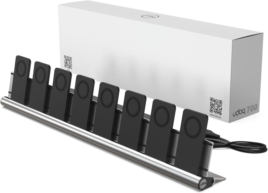 udoq 700 Multi Ladestation für iPhone Tablet und AirPods, hochwertiges Design 4mm Aluminium, Lightni