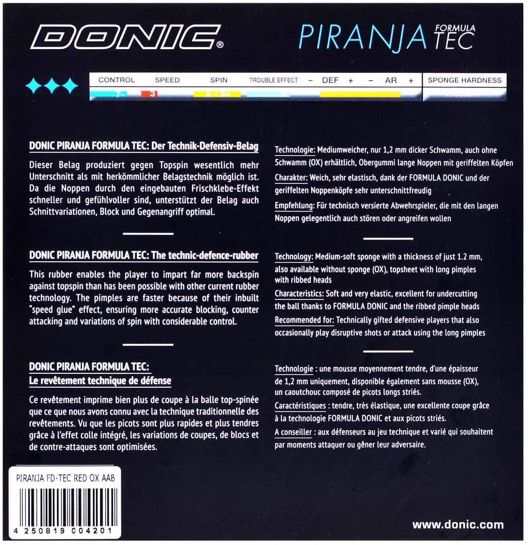 Donic Piranja Tec Tischtennisbelag OX rot, OX rot