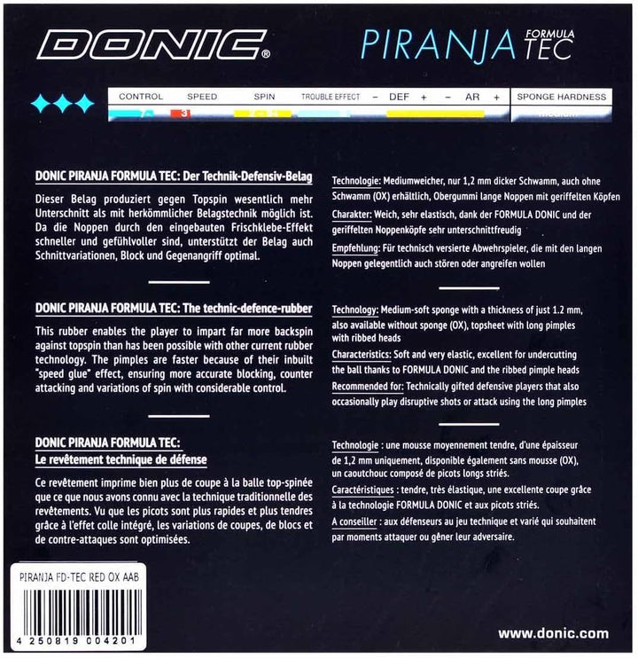 Donic Piranja Tec Tischtennisbelag OX rot, OX rot